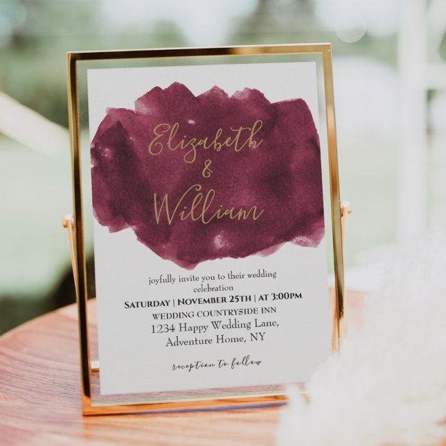 Elegant Burgundy and Gold Watercolor Wedding Invitation (Creator Uploaded)
