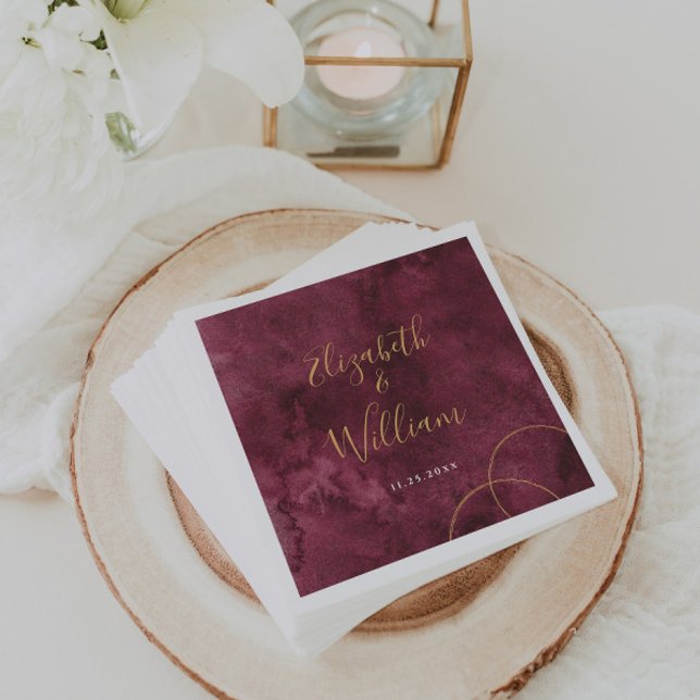 Elegant Burgundy and Gold Watercolor Wedding  Napkins (Creator Uploaded)
