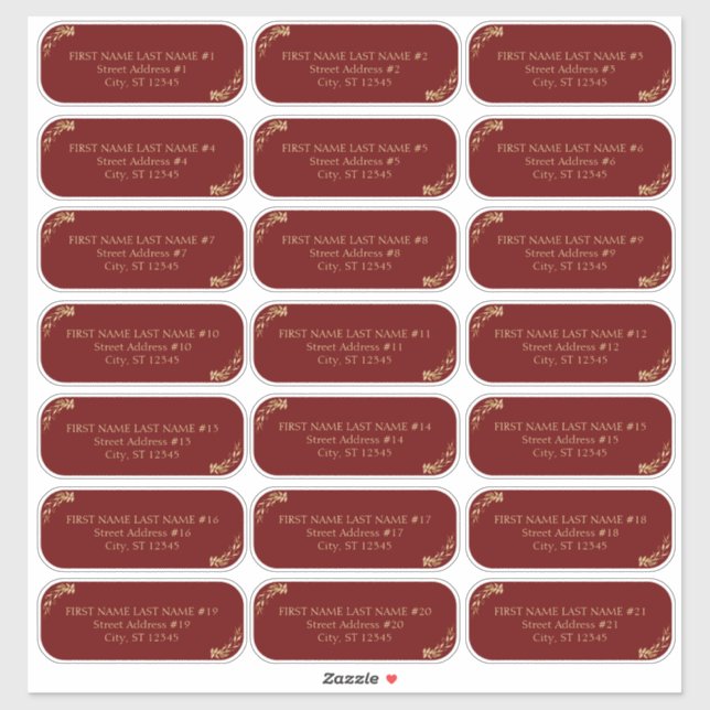 Elegant Burgundy and Gold Wedding Guest Address Sticker (Sheet)