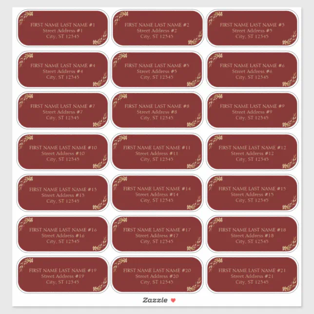 Elegant Burgundy and Gold Wedding Guest Address Sticker | Zazzle