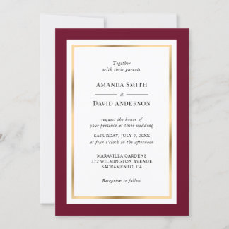 Elegant Burgundy and Gold Wedding Invitation