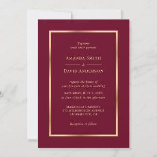 Elegant Burgundy and Gold Wedding Invitation