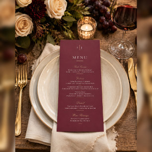Elegant Burgundy and Gold Winery Wedding Menu