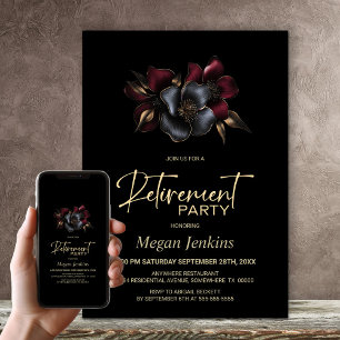 Elegant Burgundy and Grey Floral Retirement Party Invitation