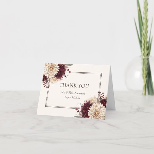 Elegant Burgundy and Ivory Floral Wedding Thank You Card