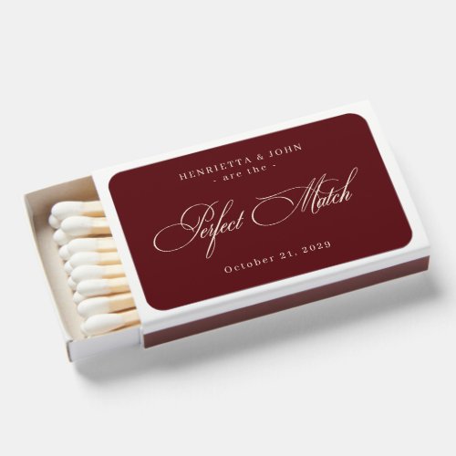 Elegant Burgundy and Ivory Old Money Wedding Favor Matchboxes