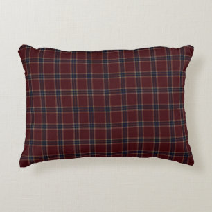 Elegant Burgundy and Navy Blue Heritage Plaid Accent Pillow