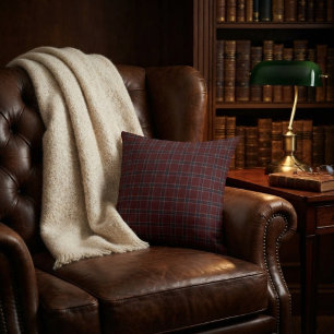 Elegant Burgundy and Navy Blue Heritage Plaid Throw Pillow