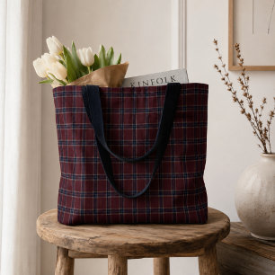 Elegant Burgundy and Navy Blue Heritage Plaid Tote Bag