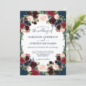 Elegant Burgundy and Navy Floral Wedding Invitation (Standing Front)