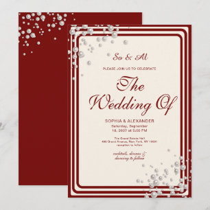 Elegant Burgundy and Pearl Border Wedding Invitation