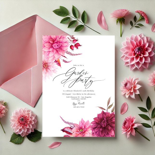 Elegant Burgundy and Pink Dahlia Garden Party Invitation (Elegant Burgundy and Pink Dahlia Garden Party Invitation)