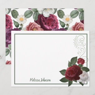 Elegant Burgundy and Pink Floral Roses Note Card