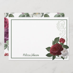 Elegant Burgundy and Pink Floral Roses Note Card