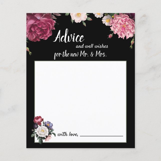 Elegant Burgundy and Pink Flowers Advice Card (Front)