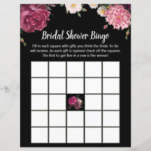 Elegant Burgundy and Pink Flowers Bridal Bingo
