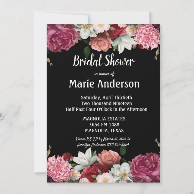 Elegant Burgundy and Pink Flowers Bridal Shower (Front)