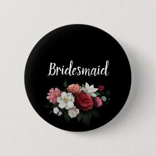Elegant Burgundy and Pink Flowers Bridesmaid Button