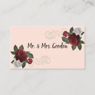 Elegant Burgundy and Pink Flowers Escort Card