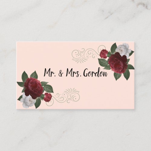 Elegant Burgundy and Pink Flowers Escort Card