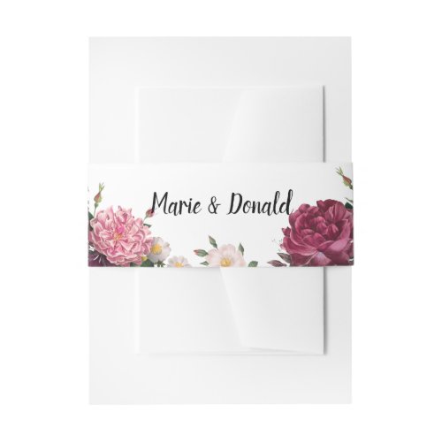 Elegant Burgundy and Pink Flowers Invitation Belly Band