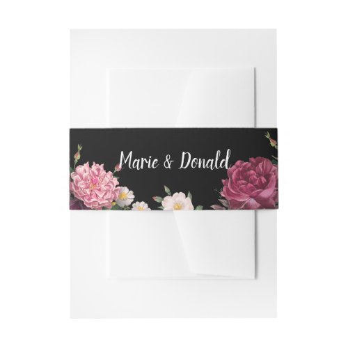 Elegant Burgundy and Pink Flowers Invitation Belly Band