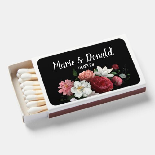 Elegant Burgundy and Pink Flowers Matchboxes