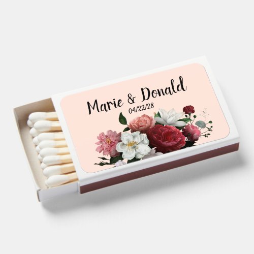 Elegant Burgundy and Pink Flowers Matchboxes
