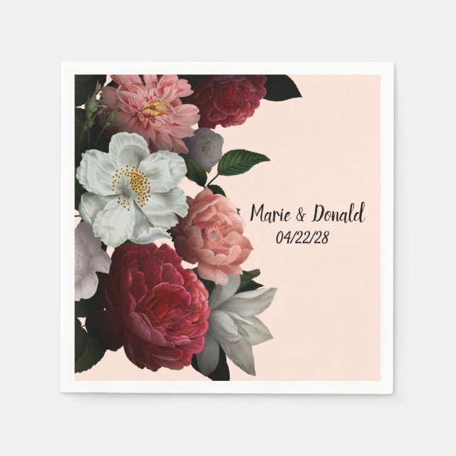 Elegant Burgundy and Pink Flowers Napkins (Front)