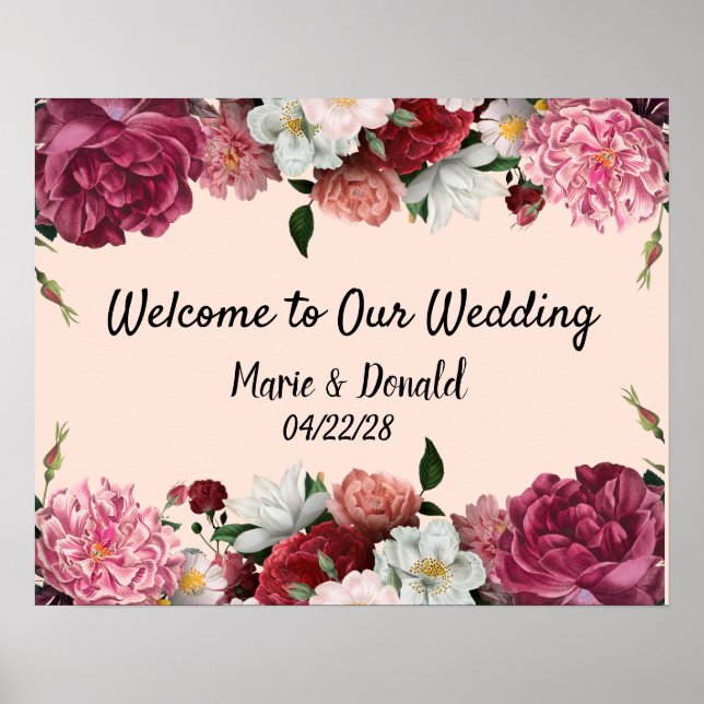 Elegant Burgundy and Pink Flowers Poster (Front)