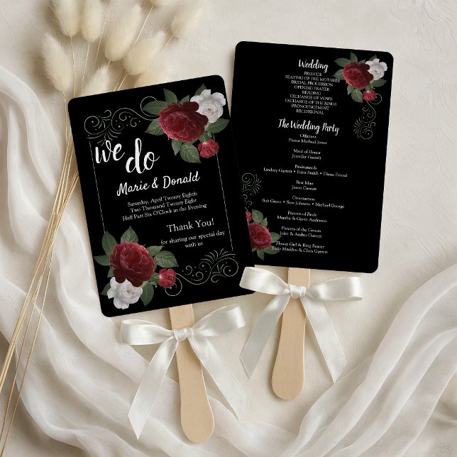 Elegant Burgundy and Pink Flowers Program Hand Fan (Creator Uploaded)
