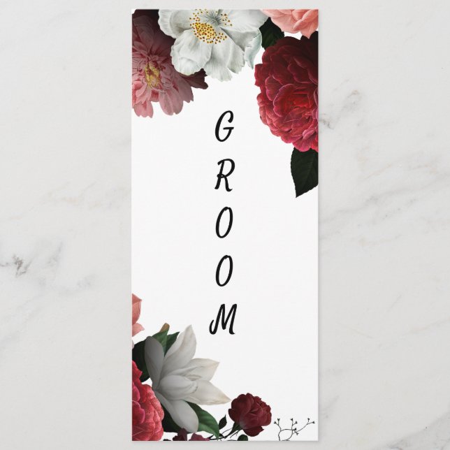 Elegant Burgundy and Pink Flowers Reserved Chair Menu (Front)