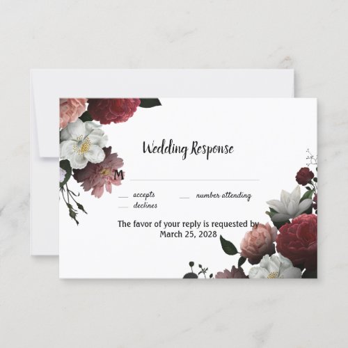Elegant Burgundy and Pink Flowers RSVP Card