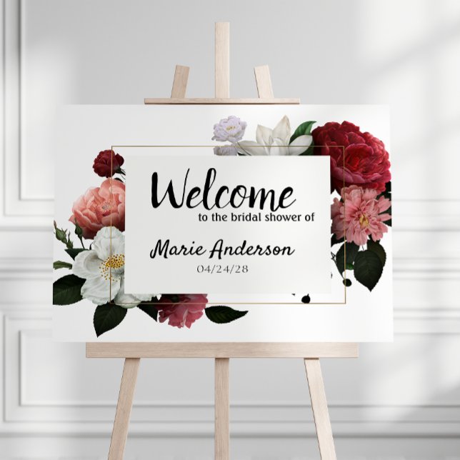 Elegant Burgundy and Pink Flowers Shower Poster (Creator Uploaded)