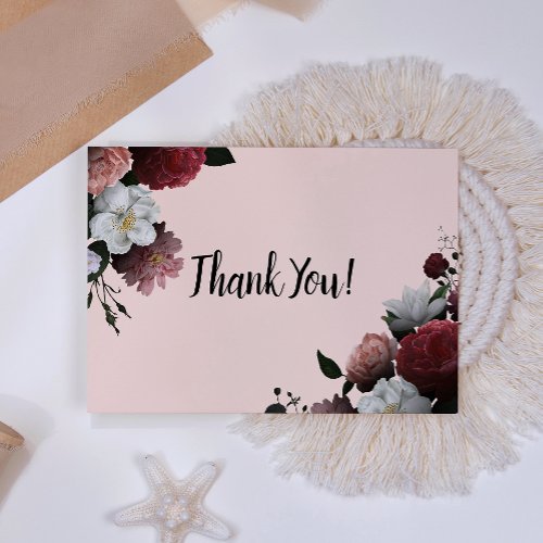 Elegant Burgundy and Pink Flowers Thank You Card