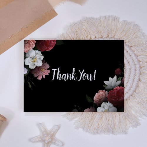 Elegant Burgundy and Pink Flowers Thank You Card