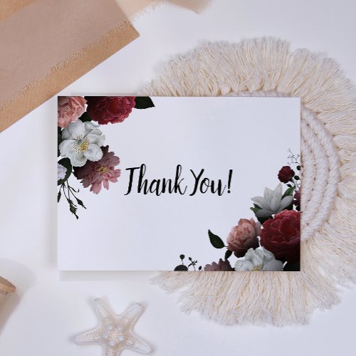 Elegant Burgundy and Pink Flowers Thank You Card