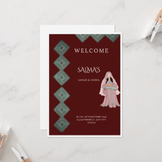Elegant Burgundy and Pink Laylat al Henna Invitati Invitation