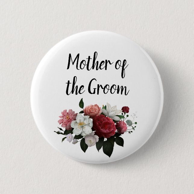 Elegant Burgundy and Pink Mother of the Groom Button (Front)