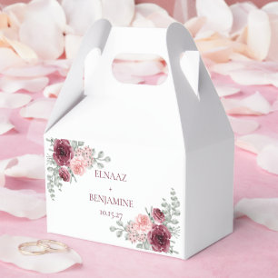Elegant Burgundy and Pink Rose Watercolor Wedding Favor Boxes