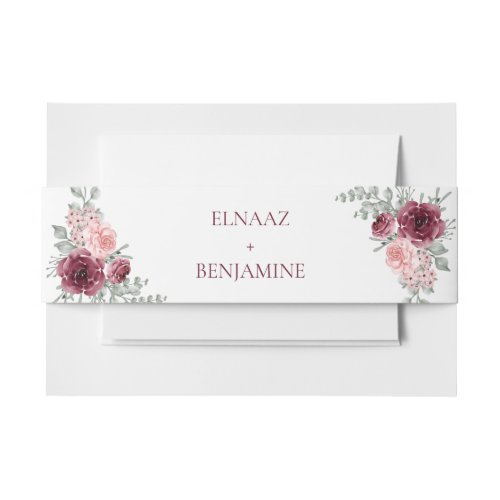 Elegant Burgundy and Pink Rose Watercolor Wedding Invitation Belly Band