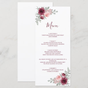 Elegant Burgundy and Pink Rose Watercolor Wedding Menu