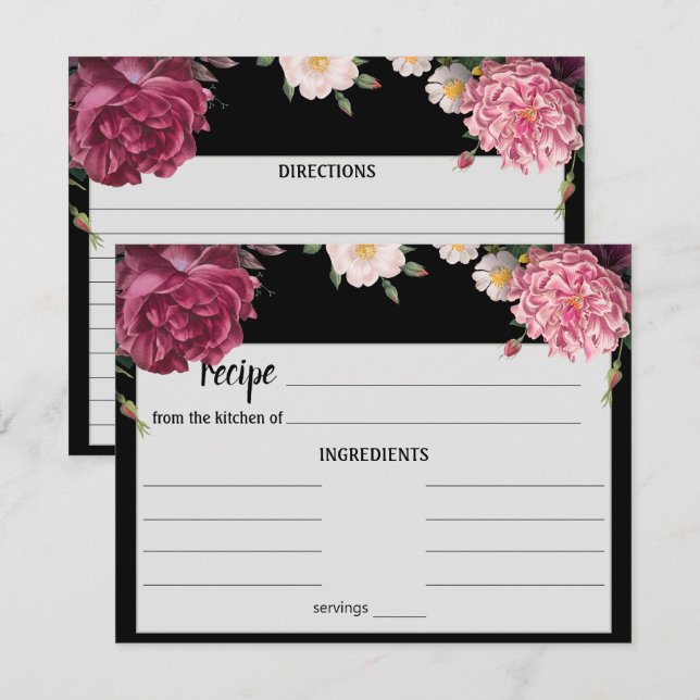 Elegant Burgundy and Pink Wedding Recipe Card (Front/Back)