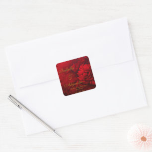 Elegant Burgundy and Red Floral Wedding Square Sticker