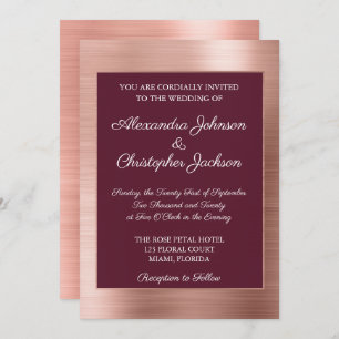 Elegant Burgundy and Rose Gold Foil Wedding Invitation