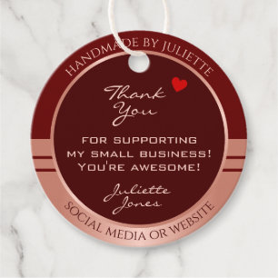 Elegant Burgundy and Rose Gold Packaging Thank You Favor Tags