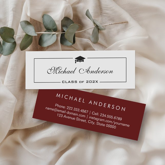 Elegant Burgundy and White Graduation Contact Calling Card (Creator Uploaded)