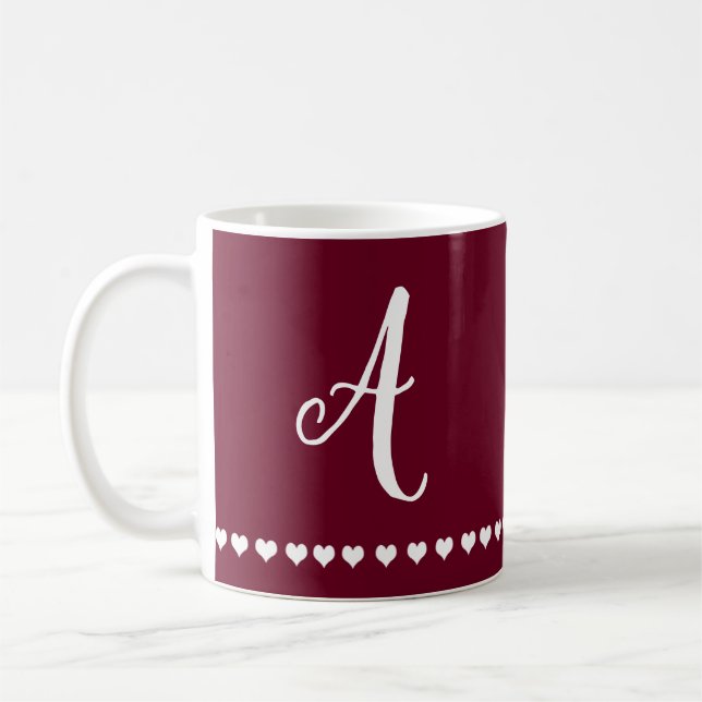 Elegant Burgundy and White Monogram Coffee Mug (Left)