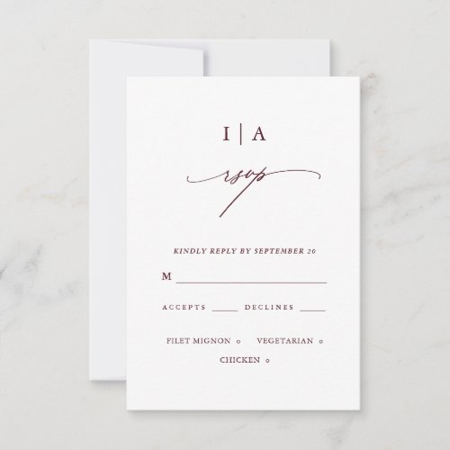 Elegant Burgundy and White Monogram Wedding Rsvp