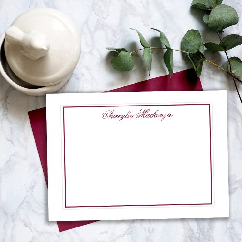 Elegant Burgundy and White Personalized Note Card